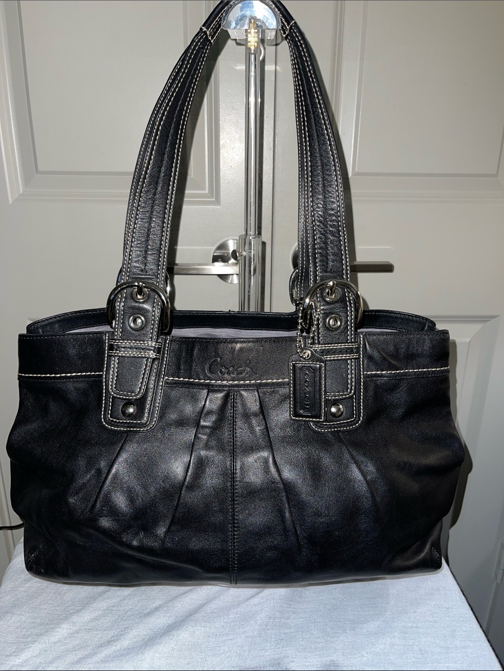 Coach Black Leather Pleated Shoulder Tote